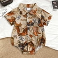 thumbnail image 2 of larppty Newborn Infant Western Baby Boy Clothes Cowboy Button Down Dress Shirt Bubble Romper Bodysuit Country Style Outfit（Brown， 6-12 Months）, 2 of 6