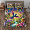 thumbnail image 4 of Lotusprinthandmade Colorful Hummingbird and Floral Quilt Bedding Set Quilt Bedding Set (White Binding) 5 Sizes (Made in Vietnam) (80x90), colorful hummingbird quilt set, 4 of 5