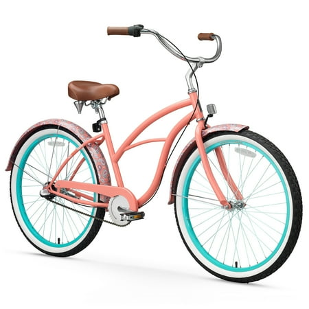 sixthreezero Women's 3-Speed Beach Cruiser Bicycle, 26" Wheels and 17" Frame, Paisley Coral