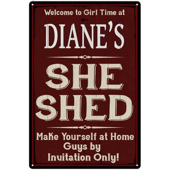 DIANE'S She Shed Red Sign Gift Lady Cave 8x12 Metal Sign 108120088053