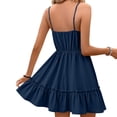thumbnail image 4 of RYDCOT Women's Summer Dresses V Neck Spaghetti Strap Sundress Solid Color Casual Beach Flowy Mini Dress Navy, 4 of 5
