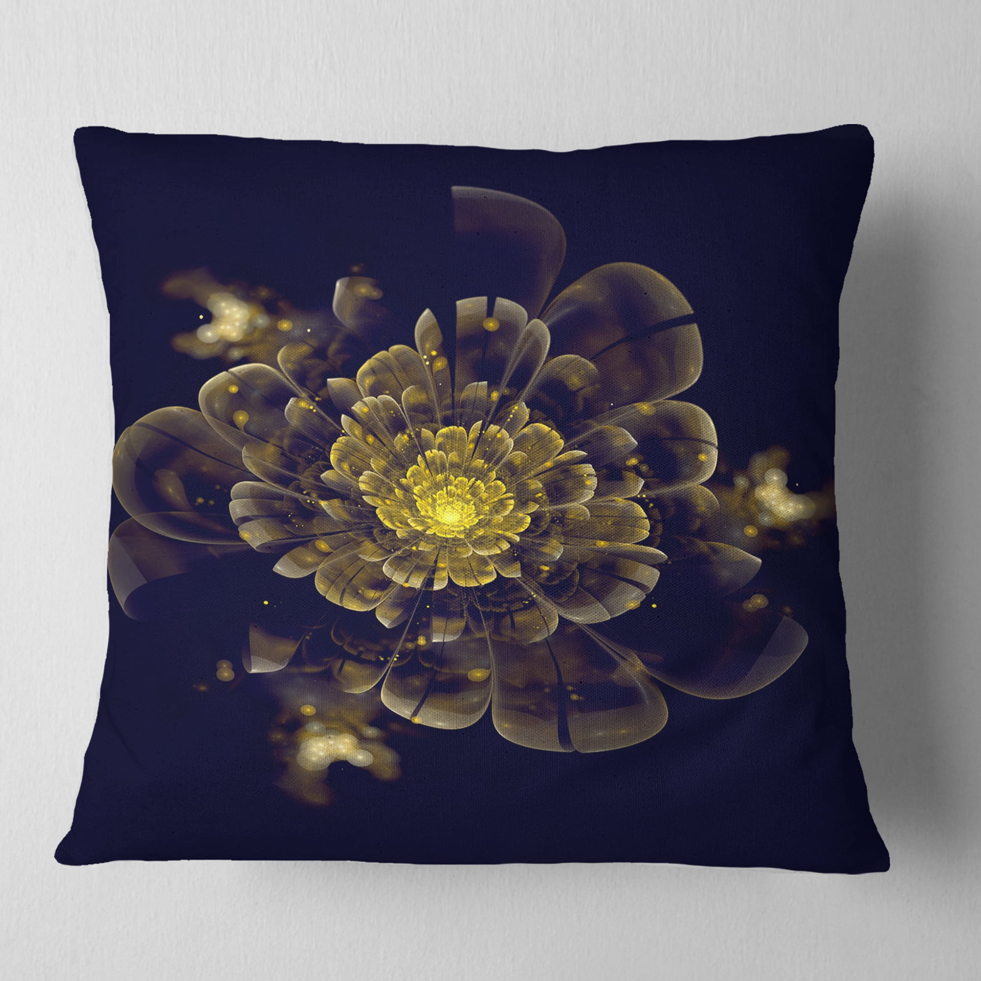 Designart Golden Metallic Fractal Flower - Abstract Throw Pillow - 18x18