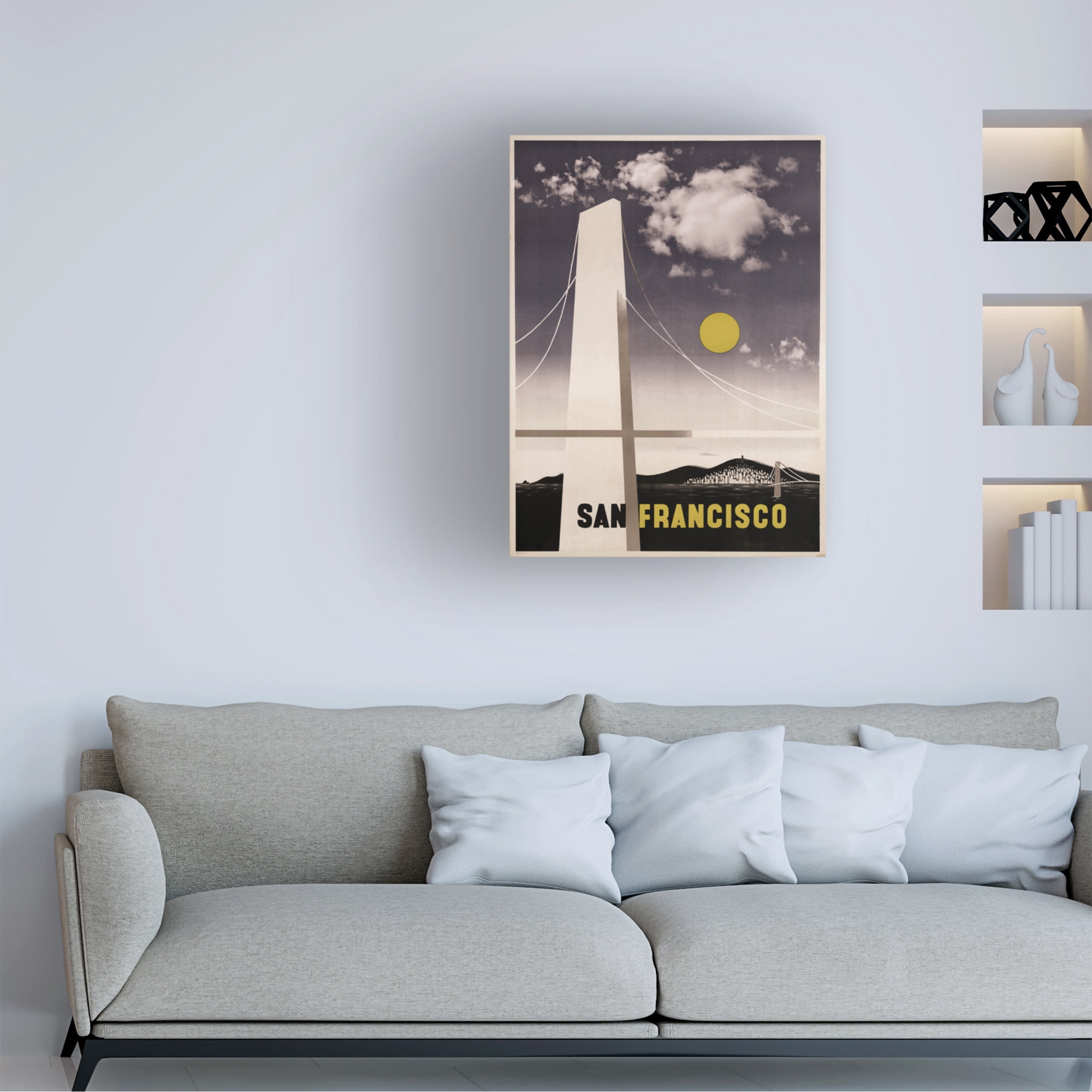 Canvas Wall Art - Vintage Apple Collection 'San Francisco Bridge' Wall Art for Living Room, Bedroom, or Office Décor by Trademark Fine Art - 18 x 24 Inches