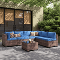 thumbnail image 6 of Clouddwell 7 Piece Outdoor Patio Furniture Set, Wicker Rattan Patio Sectional Sofa Set, Blue, 6 of 10