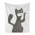 thumbnail image 1 of Cat Soft Flannel Fleece Throw Blanket, Pet Brushing Teeth Nursery Childish Illustration Animal Grooming, Cozy Plush for Indoor and Outdoor Use, 50" x 70", Charcoal Grey Pale Blue, by Ambesonne, 1 of 6