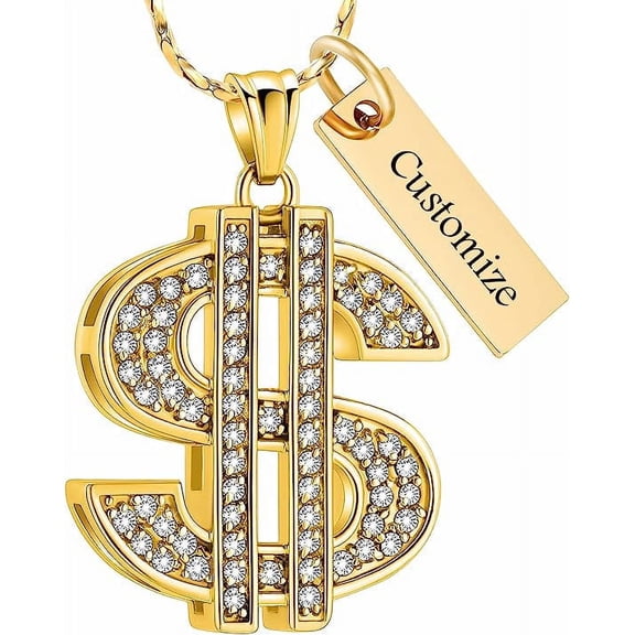 Cremation Jewelry Dollar Sign Big Money Necklaces Hip Hop Dollar Urn Necklace for Ashes for Men Women Stainless Steel Memorial Keepsake Urn Pendant