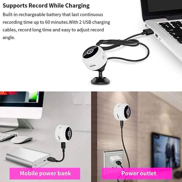 A9 Wifi Cámara de video inalámbrica Cámara de seguridad con visión nocturna Cámara activada por movimiento para vigilancia interior Seguridad Blanco 1pc XianweiShao 8390613967565