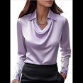 thumbnail image 3 of Camisas Elegantes de Larga con Cuello de Color Liso para Mujer, Camisetas Formales de Trabajo, Blusas Casuales de Oficina Púrpura XXL, 3 of 6