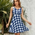 thumbnail image 7 of Modern Navy Blue White Buffalo Check Geometric Plaid Women's Tank Dress V Neck Sleeveless Summer Sundress, 7 of 7