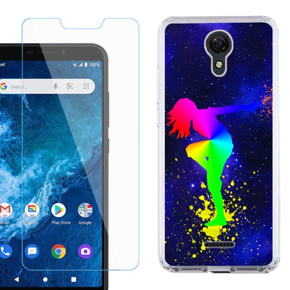 Slim-Fit Protective Phone Case compatible with Cricket Icon 2, with Tempered Glass Screen Protector, by OneToughShield ® - Cosmos Dance