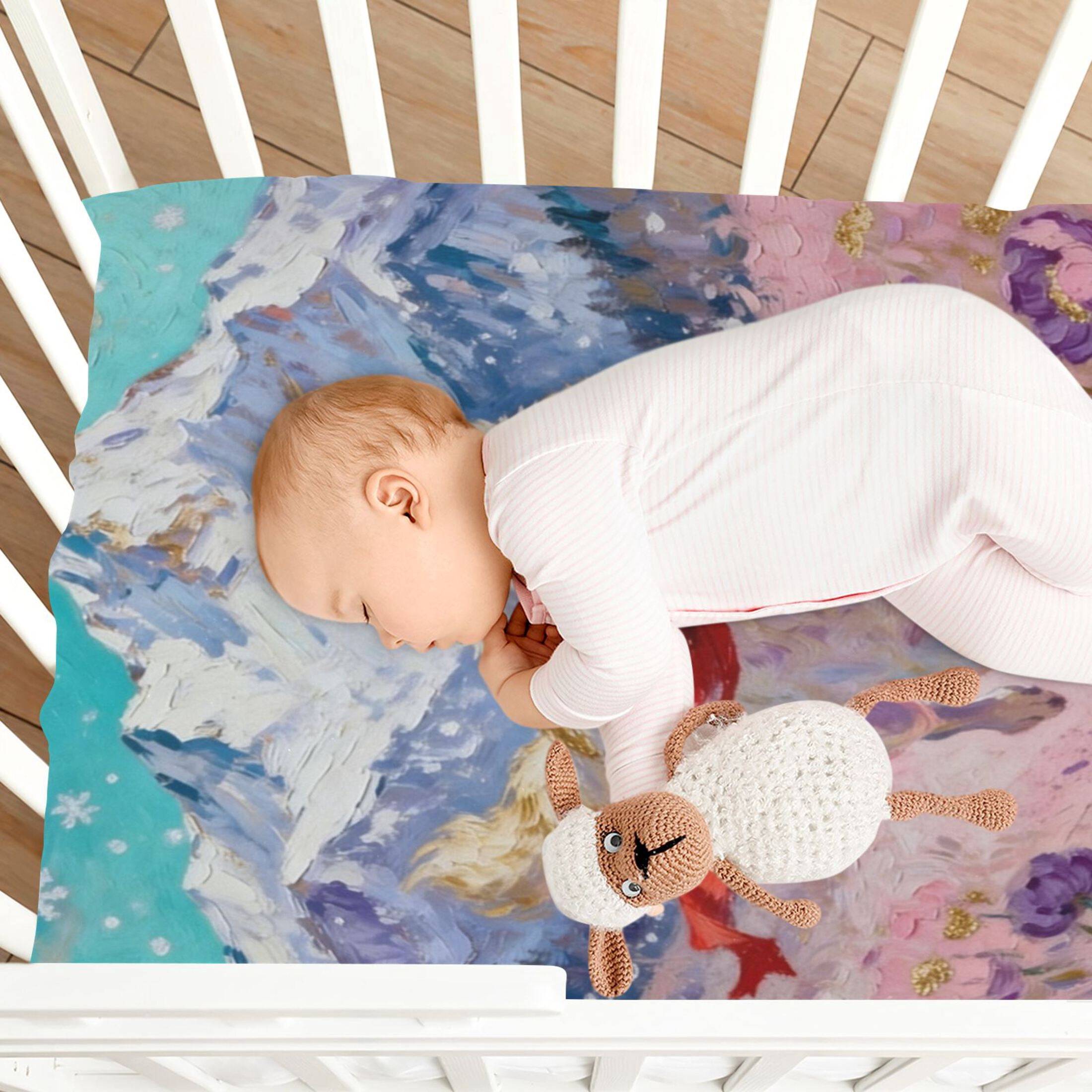 Baby Essentials 52”x 28”- Standard Cotton-like Modal Elastic- Wolf Pattern Design Crib Sheets for Newborns and Toddlers