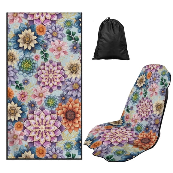 XYZCANDO Boho Flowers Car Seat Towel Waterproof Sweat Towels Seats Cover for Post Gym Workout Running Swimming Beach and Hiking Absorbent Soft Beach Towel Car Seat Covers