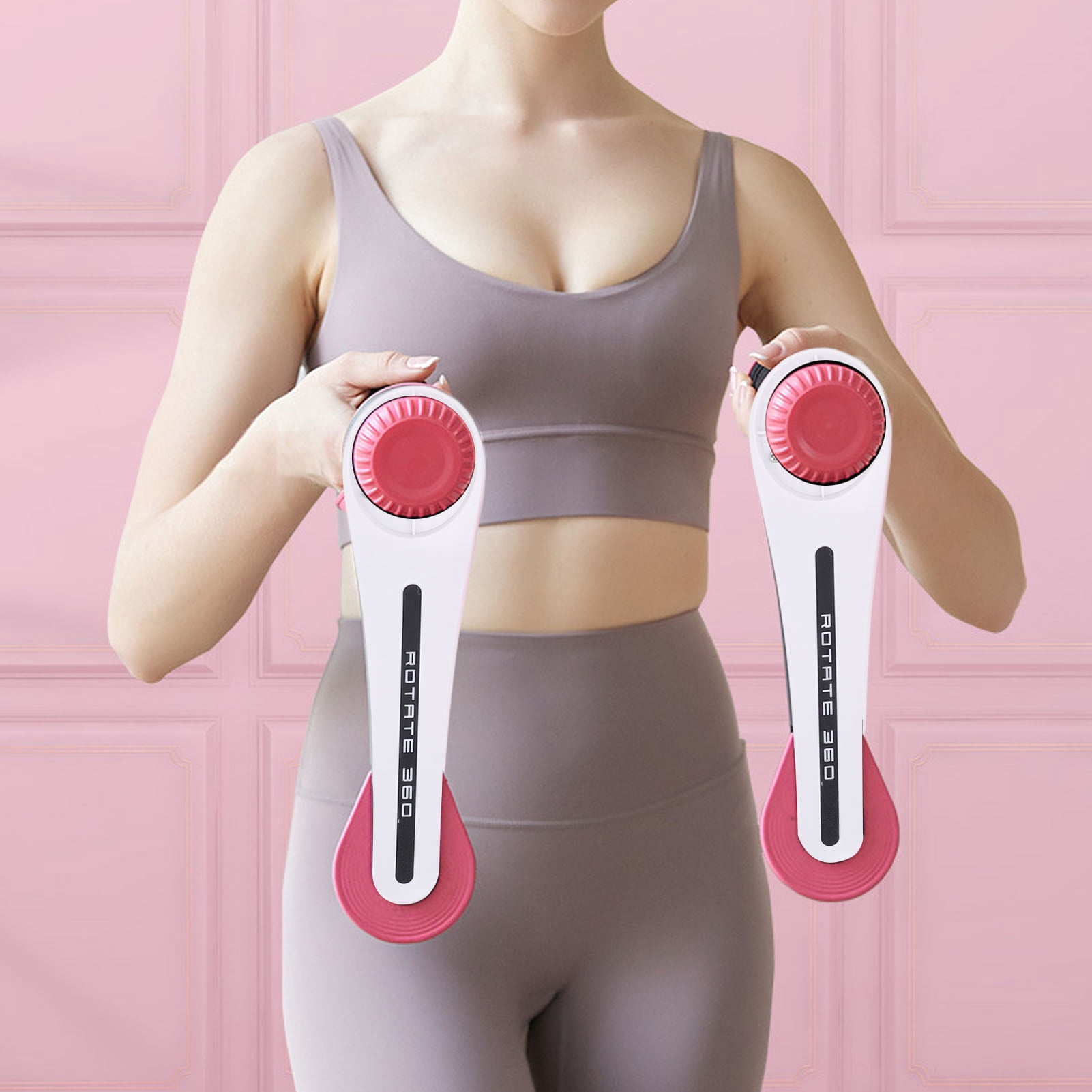 BIMZUC Women's Adjustable Hand Cranked Dumbbells Set Rotating Arm Muscle Training Fitness Equipment 12.60 inches / 32 cm (Pink/White)