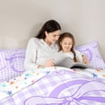 thumbnail image 4 of Erosebridal Letter O Initial Monogram Queen Comforter Set,Purple Bow Aesthetic Bedding Comforter Set For Kids,Colorful Stars Reversible,3pcs, 4 of 7