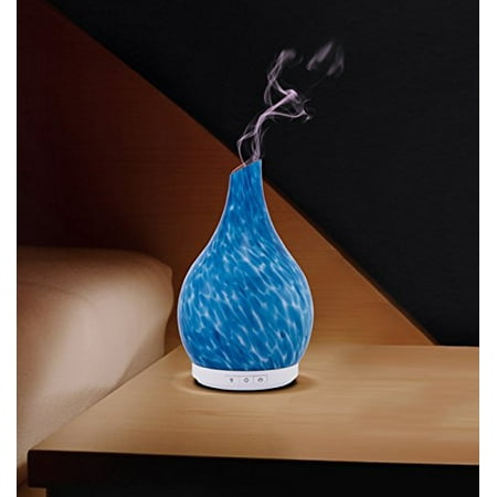 Space Glass Diffuser - GAIUS BLUE Aromatherapy Essential Oil Glass Diffuser Cool Mist Ultrasonic Humidifier Hand Blown Glass