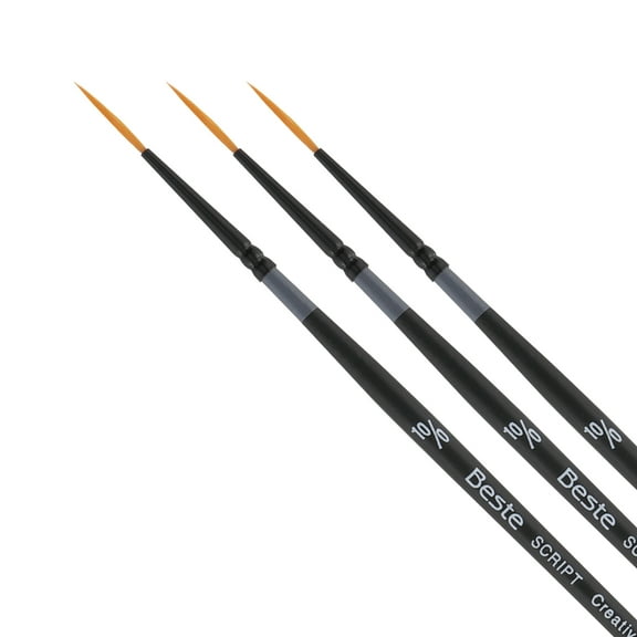 Creative Mark Beste Golden Taklon Script Liner #10x0 - 3 Pack Artist Brush, Professional Watercolor Brushes, For Acrylic Painting, Short Handle, Sharp Edges, Hand-Tied & Shaped