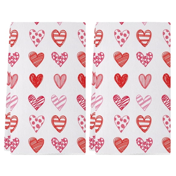 YIBAGA Valentines Day Kitchen Towels Set of 2, Pink Hearts Dish Towels, Dishcloth Decorations, 18x26 inch, Polyester