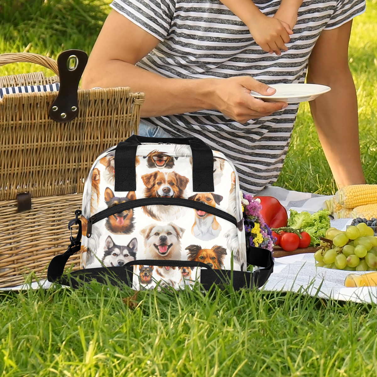 Herdesigns Cute Dogs Insulated Lunch Bag for Women Men Adults Large Reusable Lunch Box Puppy Pets Leakproof Cooler Tote Bags with Adjustable Shoulder Strap
