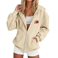 thumbnail image 5 of Gsakboxl Sweaters for Women Football Embroidery Full Zip Up Long Sleeve Hooded Sweatshirt Casual Outer Hood Jacket For Football Lovers Fall Daily Wear, 5 of 8