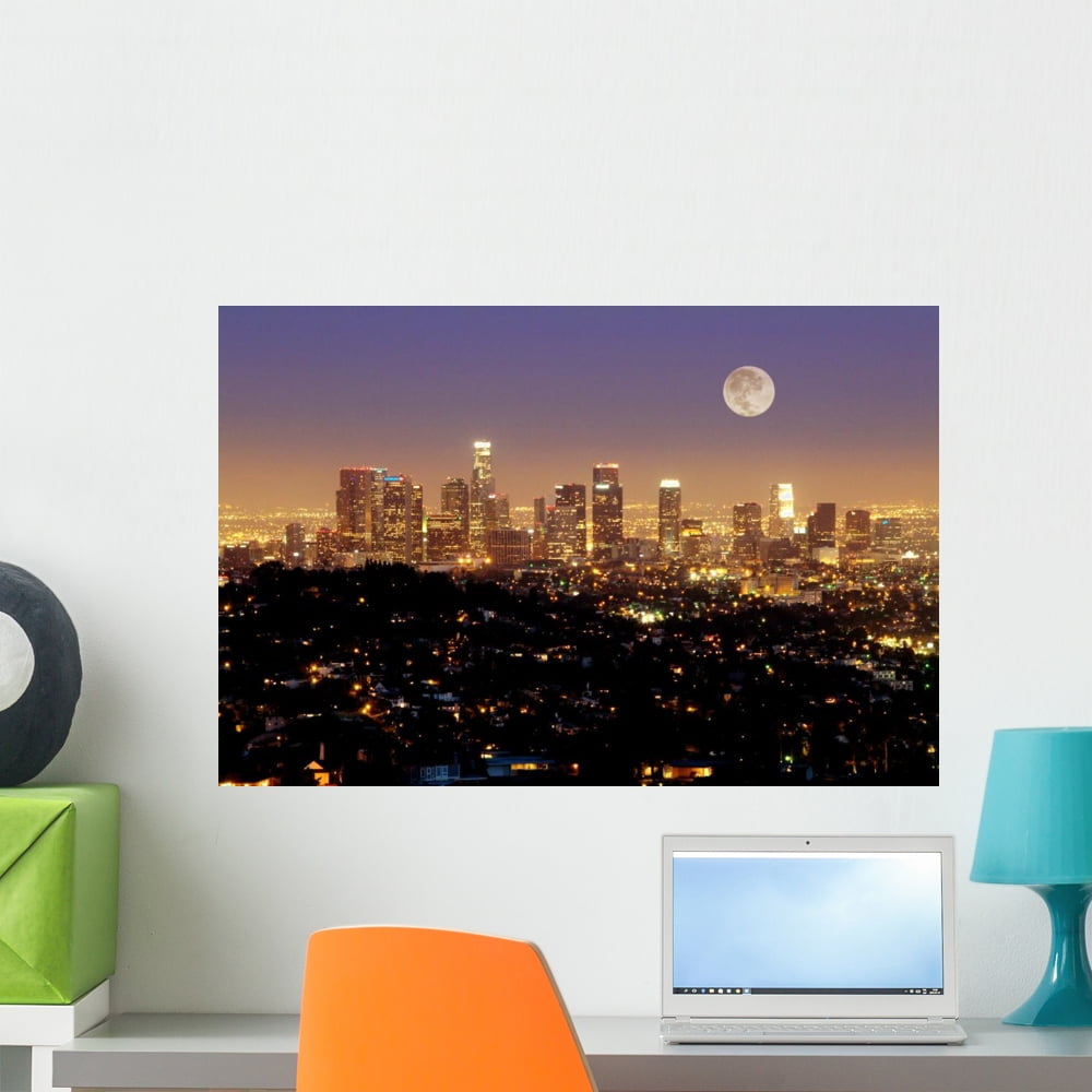Los Angeles Skyline Dusk Wall Mural by Wallmonkeys Peel and Stick ...