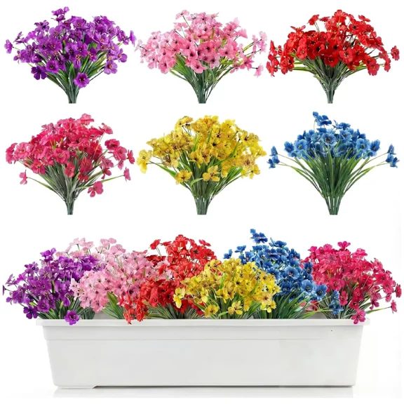 8 PCS Artificial Flowers for Outdoors Silk Daisy Realistic Fake Flowers UV Resistant Faux Plastic Plants Planters Window Box Patio Porch Garden Yard Indoor Outside Summer Decorations