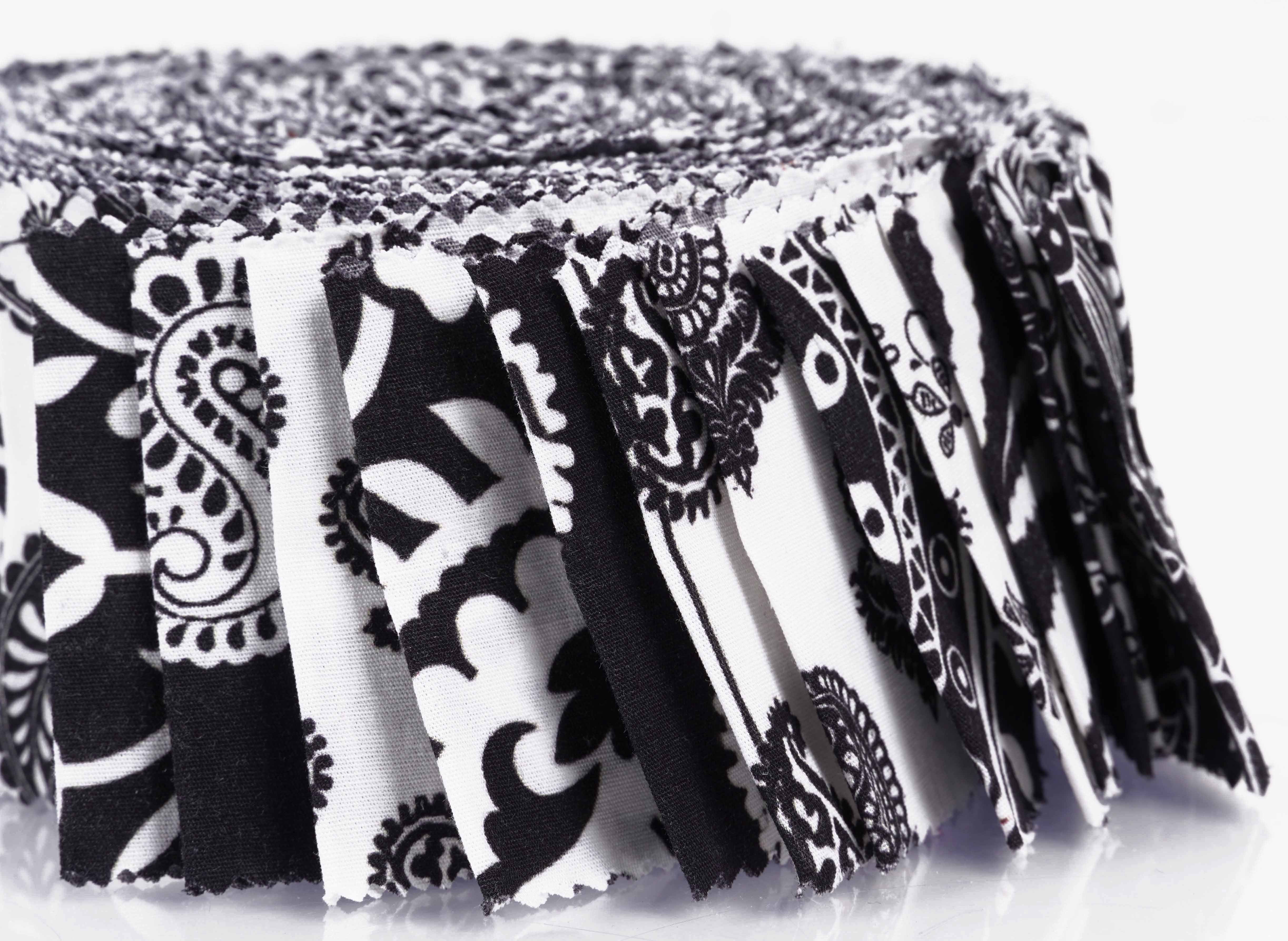 Soimoi 40Pcs Block & Paisley Print Cotton Precut Fabrics For Quilting Craft Strips 2.5 inches Jelly Roll - White & Black