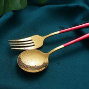 4 pack Stainless Steel Flatware Set,Modern Satin Finish| BEST Birthday Wedding Gift (red-gold Matte 4 Sets)