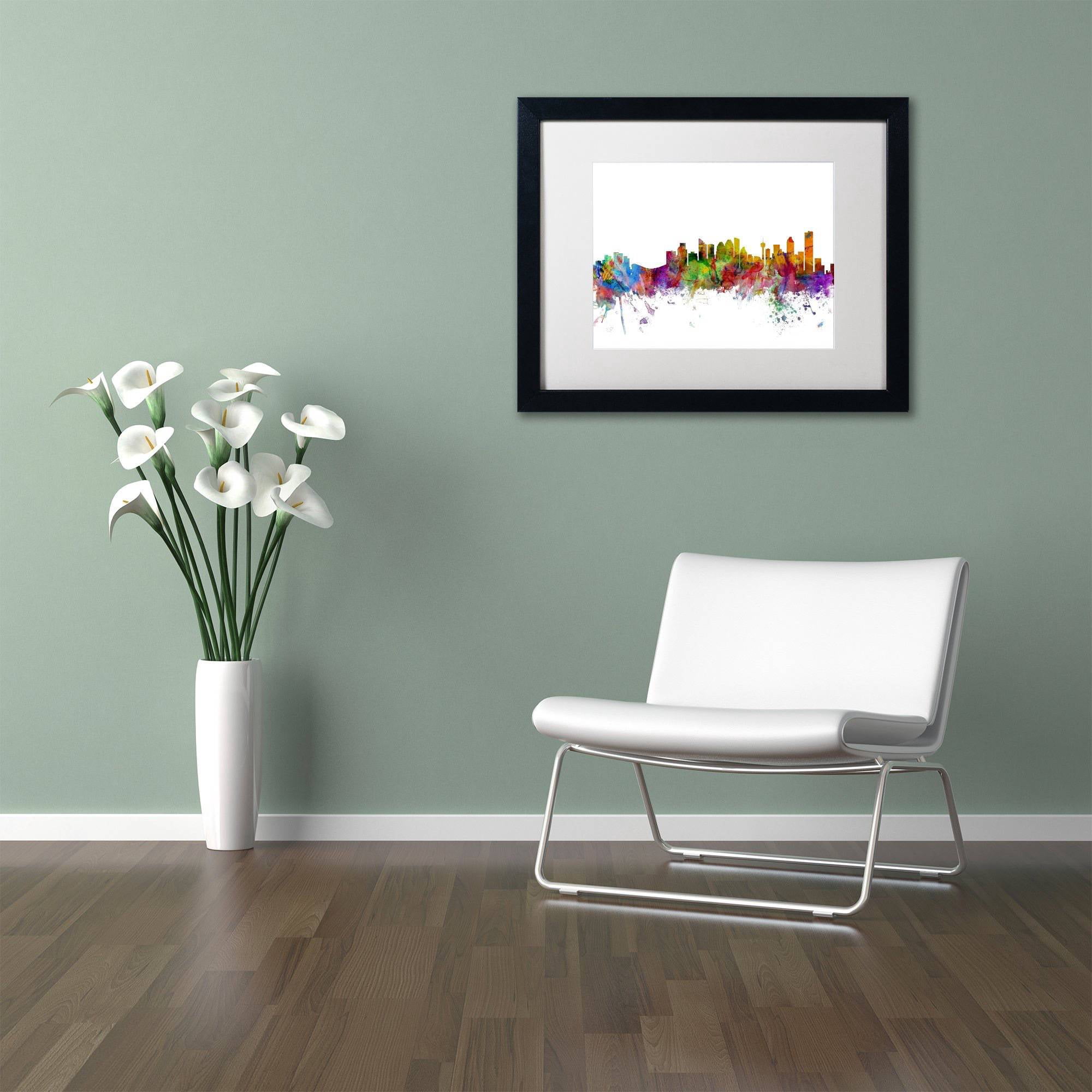 Trademark Fine Art "Calgary Canada Skyline" Canvas Art by Michael Tompsett White Matte, Black Frame