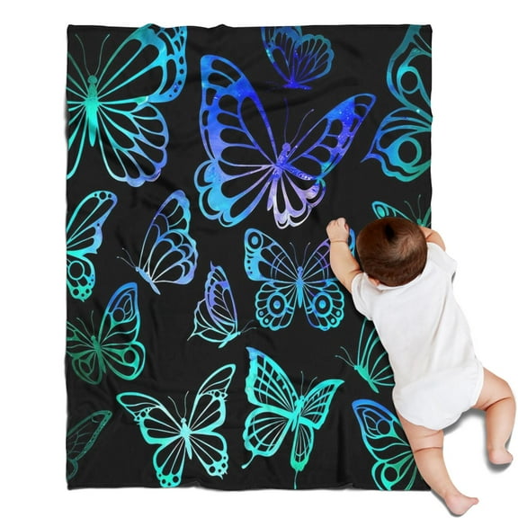 Blue Green Butterfly Pattern Blanket,Comfortable Soft Flannel Throw Blanket,All Season,Warm Lightweight Blankets for Sofa Bed Couch Living Room Chair,30"x40"