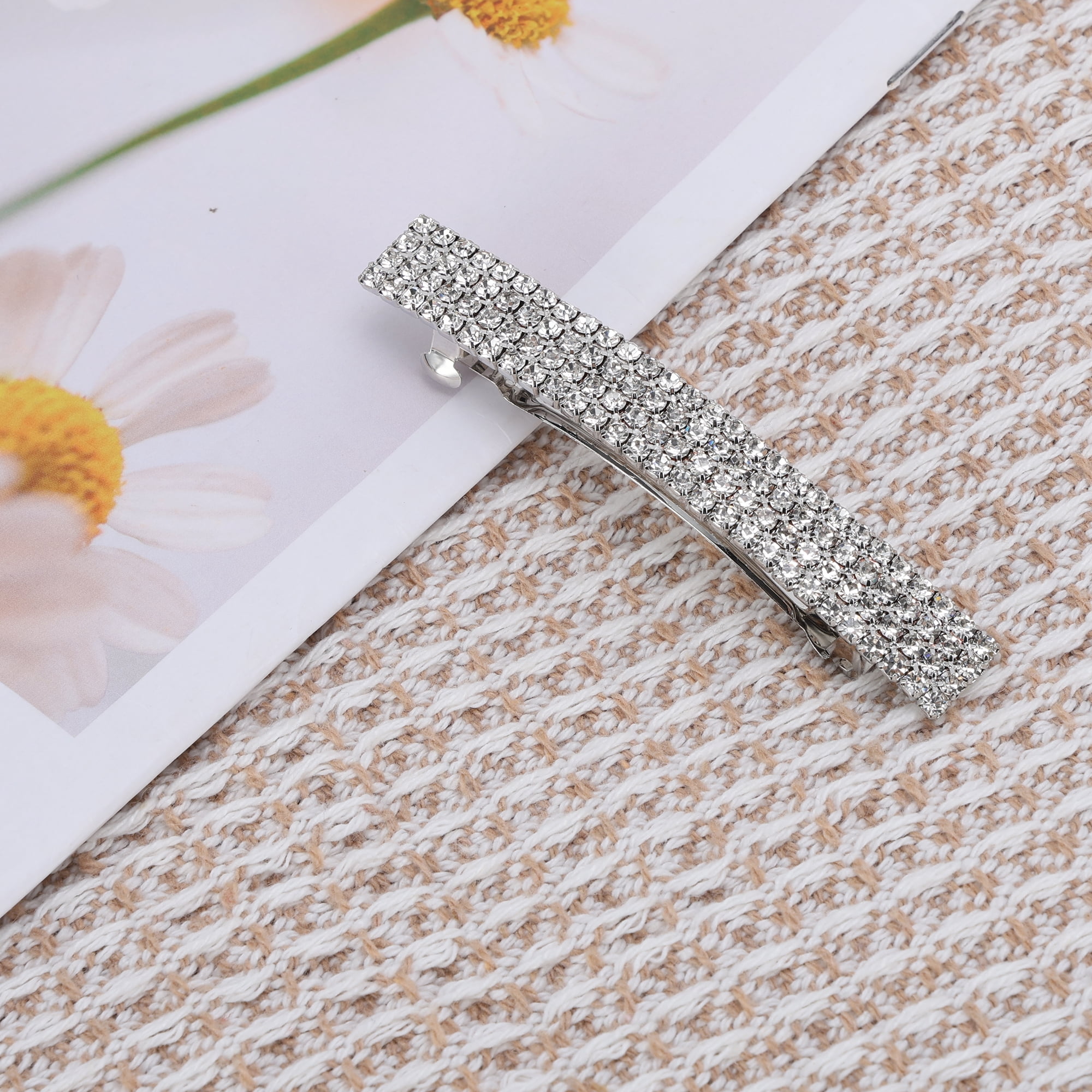 Unique Bargains Grace Crystal Spring Clip Hairpin 4-Row Hair Barrettes Silver Tone