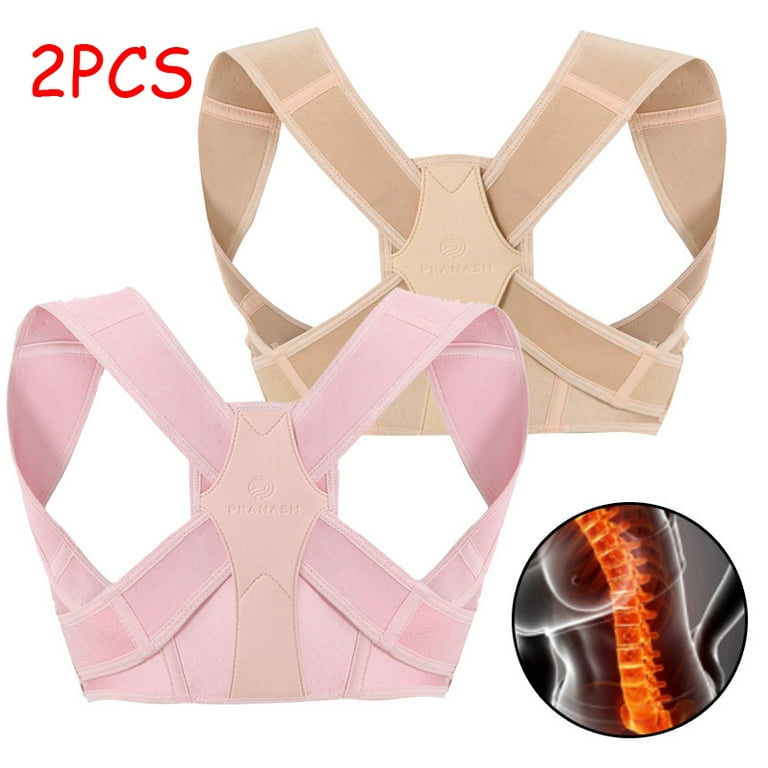 2 Pcs Mercase Posture Corrector for Men and Women, Back Brace for Posture,  Adjustable and Comfortable, Pain Relief for Back,Shoulders,Neck,Pink Nude  L-XL 