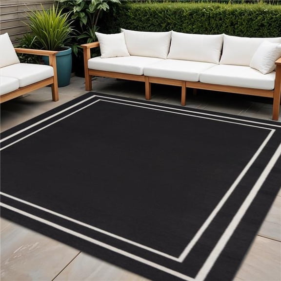 HomeRoots 545943 5 ft. Black & Ivory Square Indoor & Outdoor Area Rug