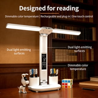 LED Desk Lamp, Dimmable USB Reading Light, Touch-Control with 3 Color Temperature Modes, Foldable Dual-Head Desk lamp, Ideal for Home Offices, Dorm Rooms, Bedside Use, Computers, and Nail Art (White)
