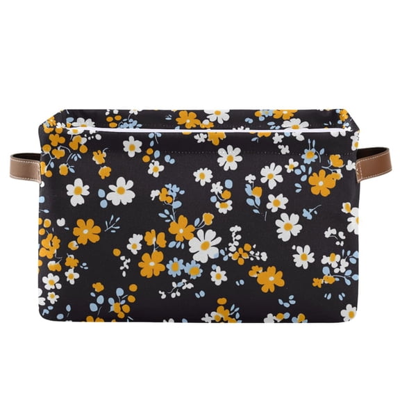 Yellow Floral Foldable Storage Large Fabric Storage Baskets Organizer Storage Bins with Handles for Home Office