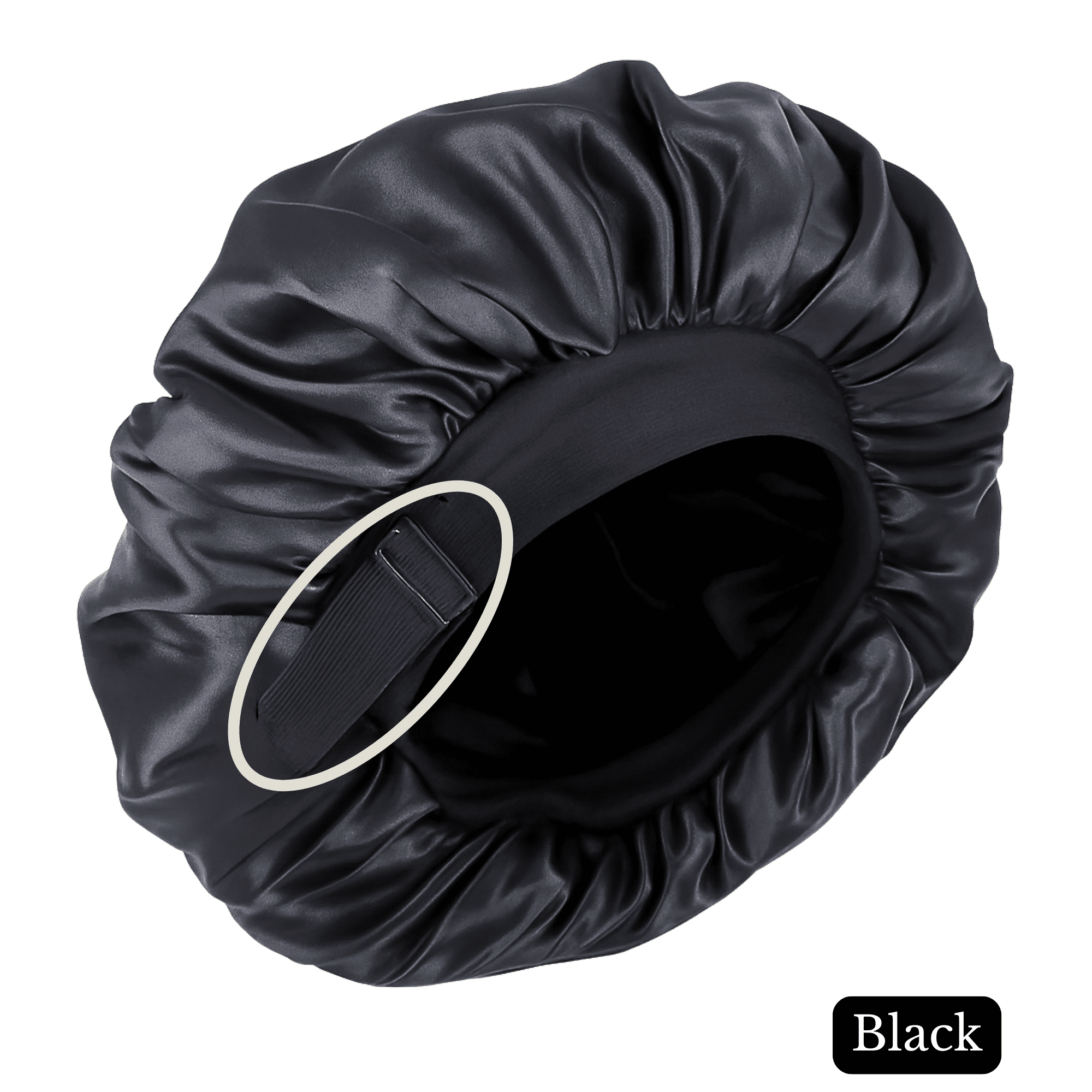 Unisex Frizz-Free Moisture Retention Charmeuse Silk Satin Sleep Hair Bonnet, Black