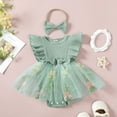 thumbnail image 2 of Sopiago Baby Girl Summer Romper Dress Fly Sleeve Flower Embroidery Mesh Tulle Dresses Hem Ribbed Bodysuit Green,12-18 Months, 2 of 4