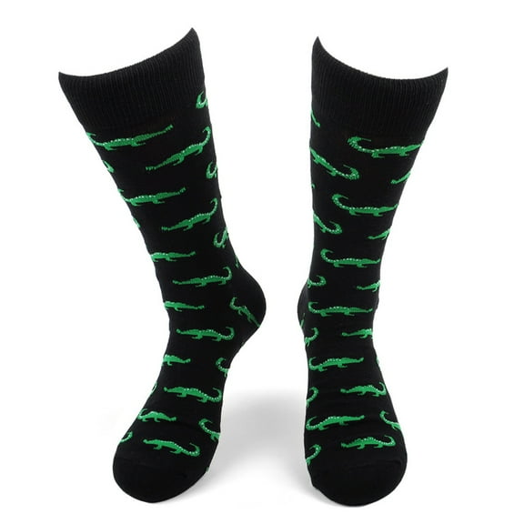Urban-Peacock Men's Novelty Fun Crew Socks for Dress or Casual - Alligators - Black