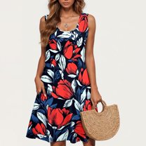 Puyaiuu New Formal Dresses for Women Women's Casual Gradient Sleeveless Crewneck Print Dress Shirt Dresses with Pocket Sundresses for Women 2025