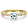 thumbnail image 3 of Gem Stone King 14K Yellow Gold Sky Blue Topaz and Lab Grown Diamond Engagement Ring for Women | 0.86 Cttw | Round 5MM | Gemstone November Birthstone | Size 5, 3 of 6