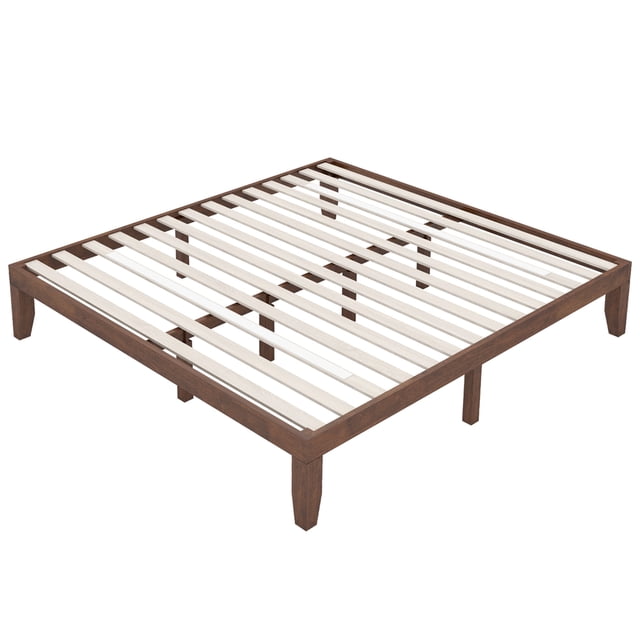 Costway King Wooden Platform Bed 14" Slats Support Mattress Foundation Brown Cherry