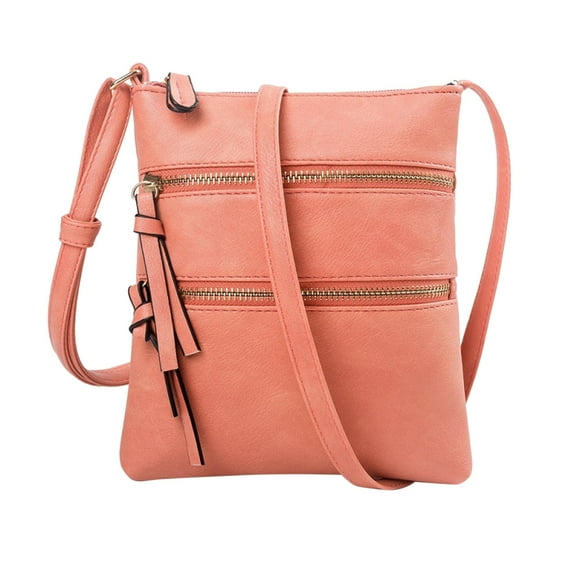 Ladies Fashion Solid Color Soft Leather Large Capacity Adjustable Shoulder Belt Zipper Versatile Shoulder Messenger Bag Handbag for Women