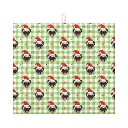 

Xecao Christmas Hat French Bulldog Print Dish Drying Mat for Kitchen Counter Absorbent Coffee Bar Mat Dish Drainer Rack Mats Dining Room Decoration