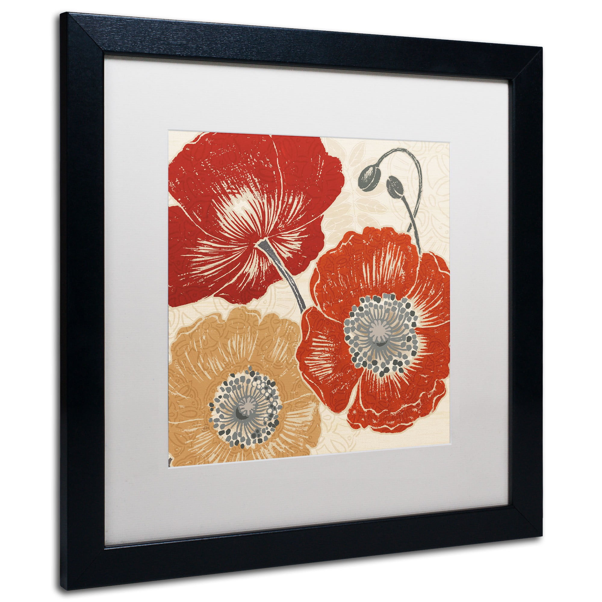 Trademark Fine Art "A Poppy's Touch II" Canvas Art by Daphne Brissonnet, White Matte, Wood Frame
