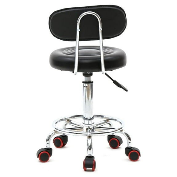 Topcobe Round Shape Height Adjustable Rolling Stool, Salon Stool with Back and Line, Black
