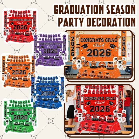 Blue Themed 2026 Graduation Decorations Set Congrats Grad Banner Backdrop Door Banner Tablecloth Balloons Kit Complete Party Supplies for High School College Celebrations