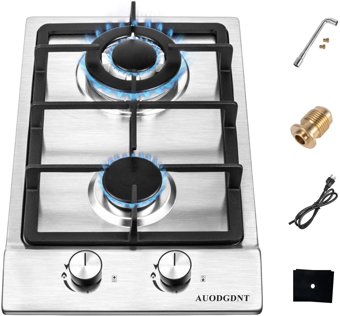 12 Inches Gas Stove High Gas Cooktop Gas Hob Stove Top 2 Burners Gas Range Double Burner Gas Stoves Kitchen Slope Edge Tempered Glass LPG/NG Dual Fuel Electric Stove Top Thermocouple Protection 