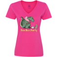 thumbnail image 3 of Inktastic Funny Tea Rex Party Women's V-Neck T-Shirt, 3 of 5