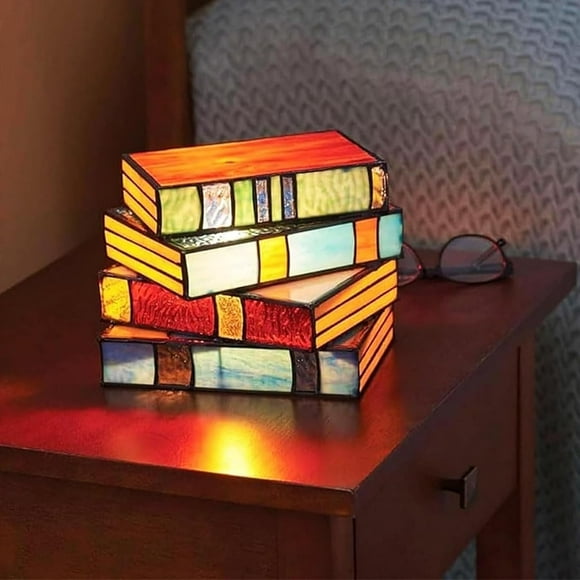 Resin Stacked Books Lamp, Vintage Nightstand Desk Book Lamps for Living Room, Reading Nook Lighting, Table Lamp Home Decor
