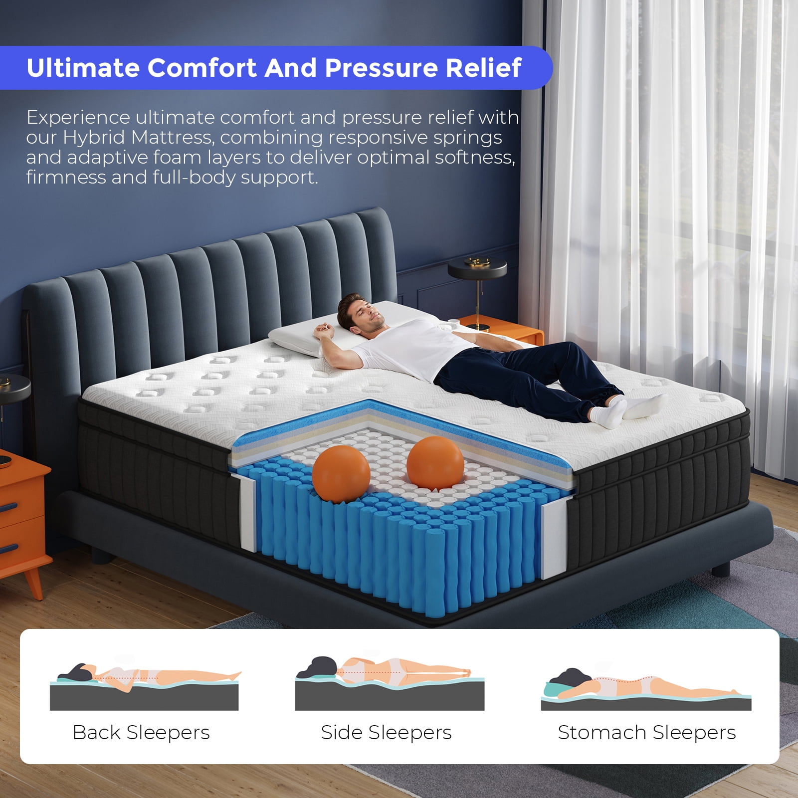 Hybrid Mattress in a Box with Pocket Spring And Soft Foam, Motion Isolation, Contain Queen King Full Size Mattress