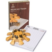 Mexican Train Dominoes Accessory Set (Wooden Hub Centerpiece, Metal Train Markers, and Scorepad)